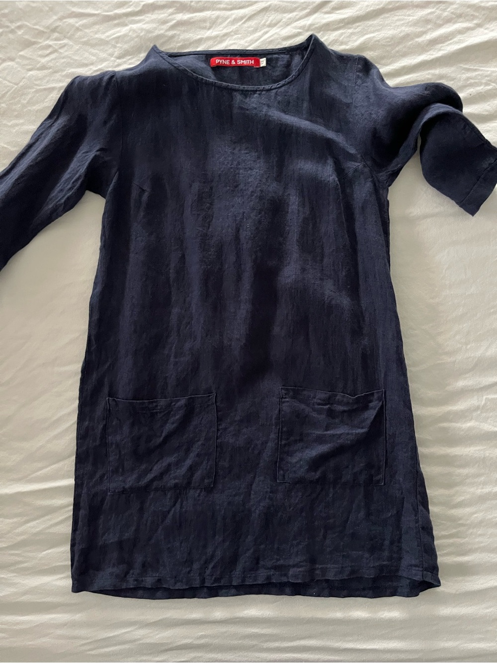 Pyne & Smith Navy Linen Shift Mini Dress with Front Pockets